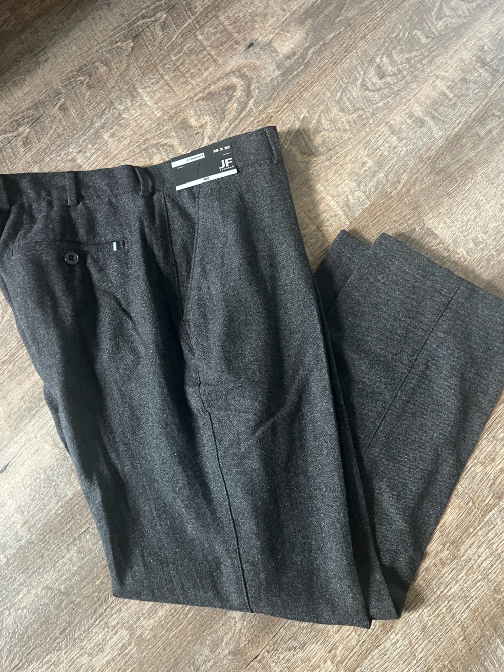 JF J Ferrar Men's Straight Charcoal Tweed Flat Front Wool Pants- Size 38x30